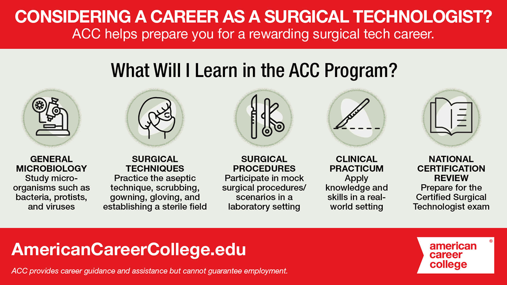 What will I learn in the program, general microbiology, surgical techniques and procedures, clinical practicum, and certification review